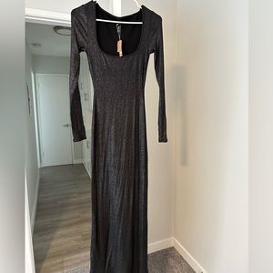 SKIMS Black Shimmer Long Sleeve Dress